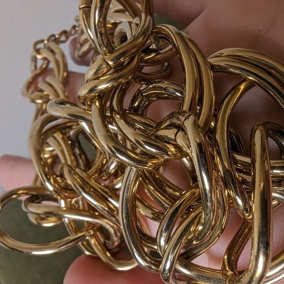 Chunky Double Link Collar Necklace Gold Tone Metal Toggle Clasp Maximalist - Picture 5 of 9